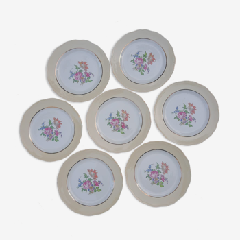 Set de 7 assiettes plates anciennes décor floral manufacture L'Amandinoise St Amand
