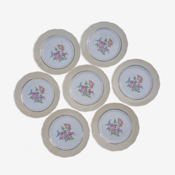 Set of 7 flat plates old floral decoration manufacture L'Amandinoise St Amand