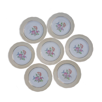 Set de 7 assiettes plates anciennes décor floral manufacture L'Amandinoise St Amand