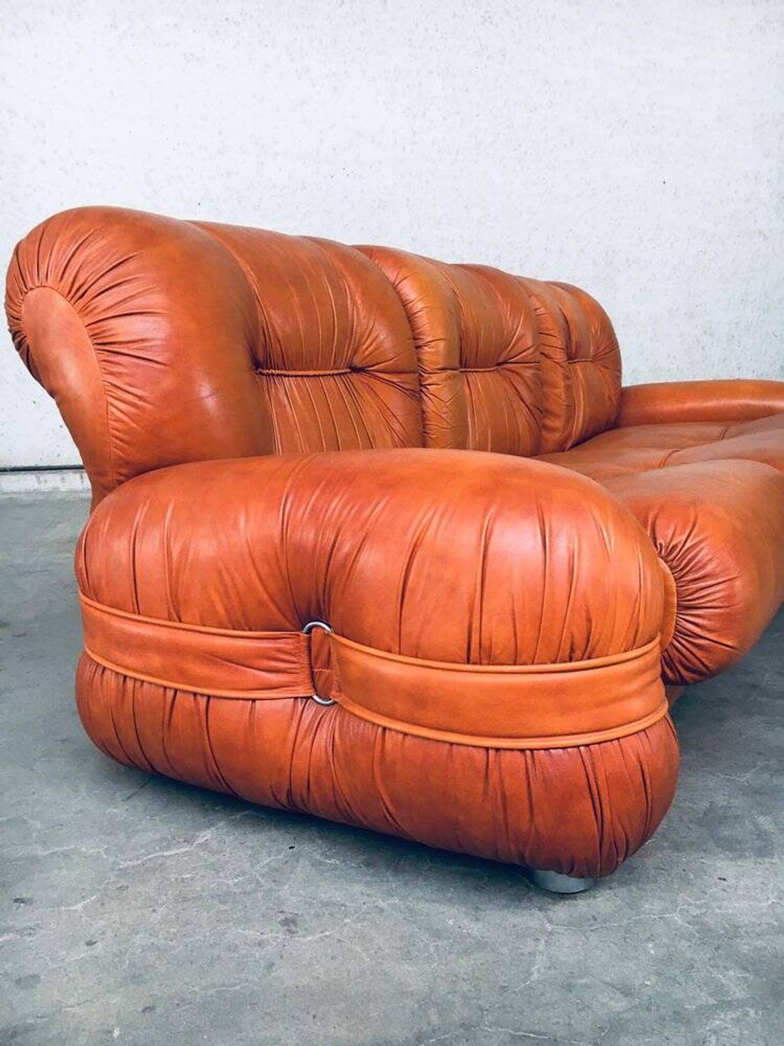 Mid-Century Modern Italian Leather 3 Seat Sofa, 1970s