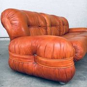 Mid-Century Modern Italian Leather 3 Seat Sofa, 1970s