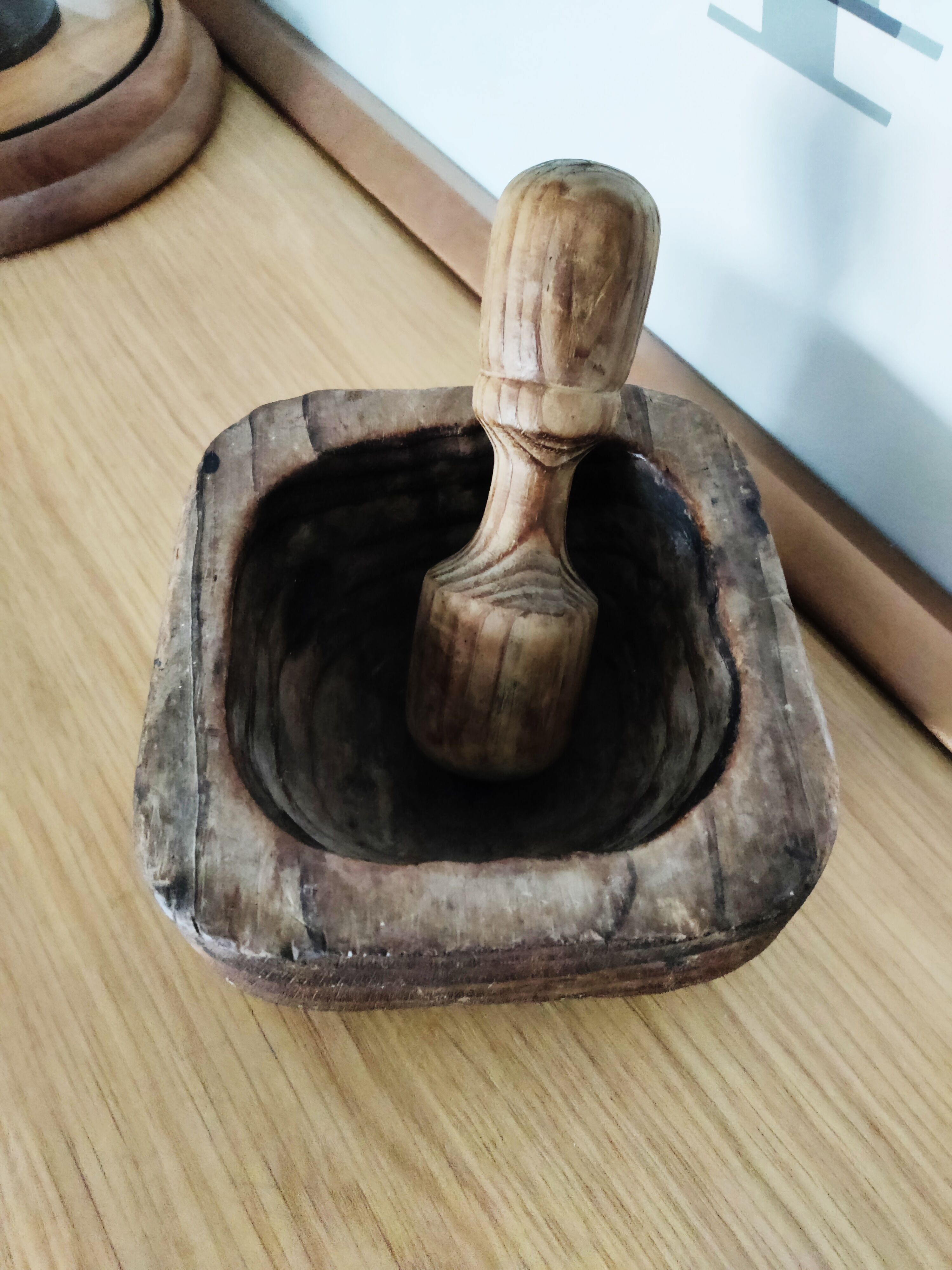 Wooden mortar and pestle