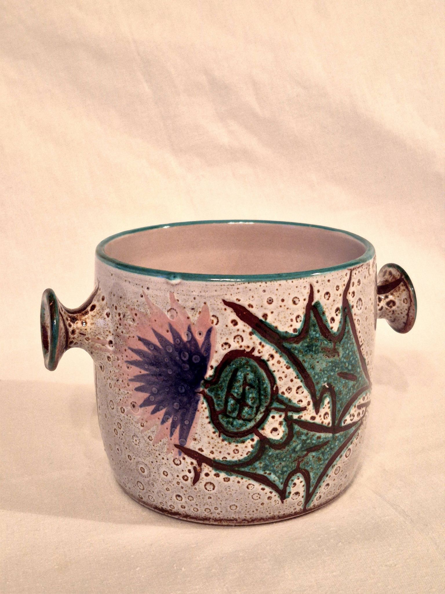 Cache-pot, Vase, Pot couvert, Vallauris motif « Aux Chardons » par E.Danie