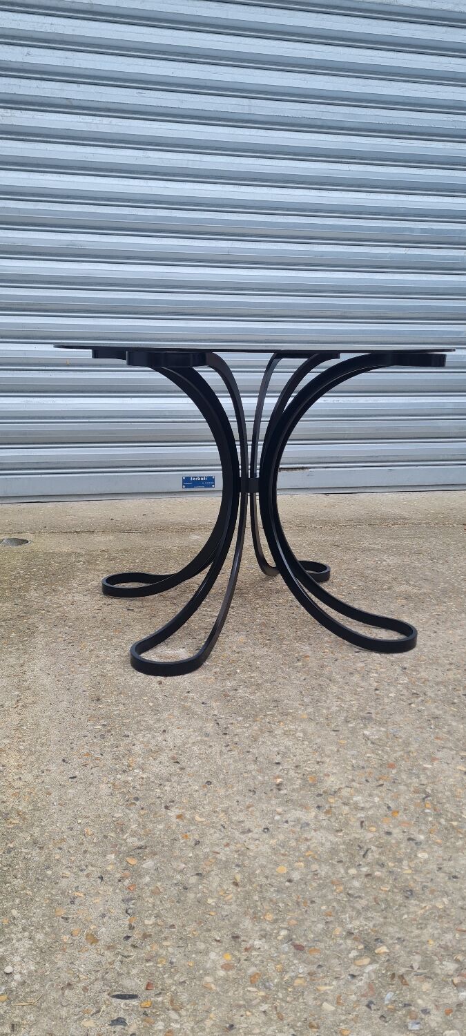 Space Age table in steel with smoked glass top, 1970