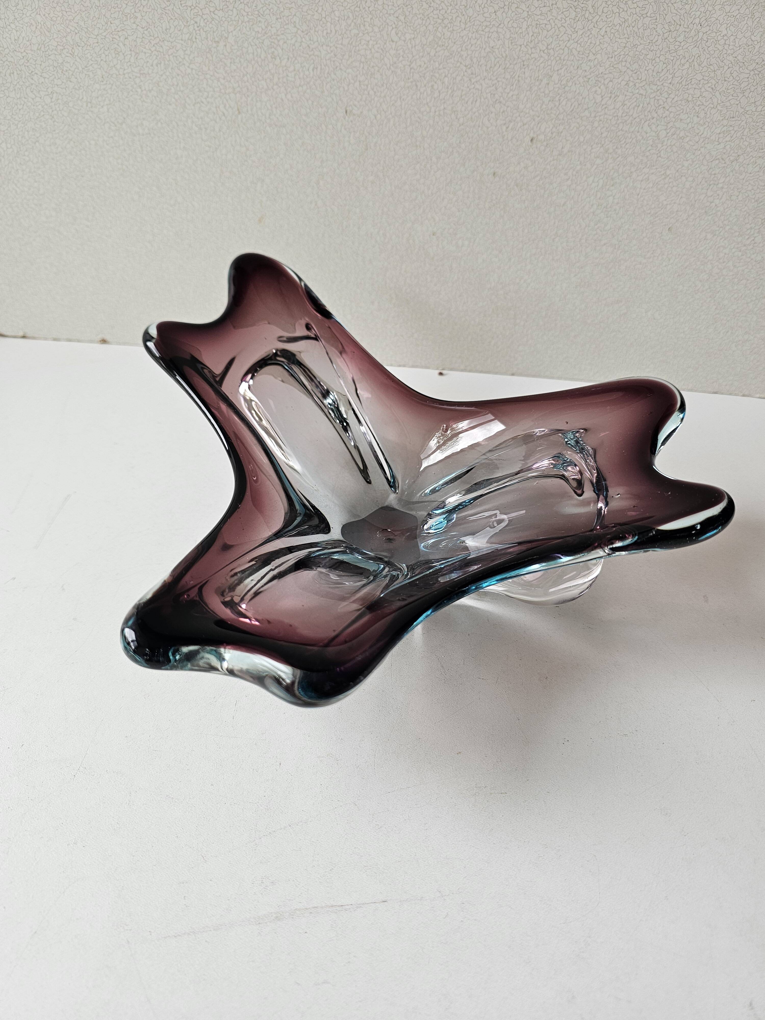 Murano glass Sommerso empty pocket purple blue transparent 24cm