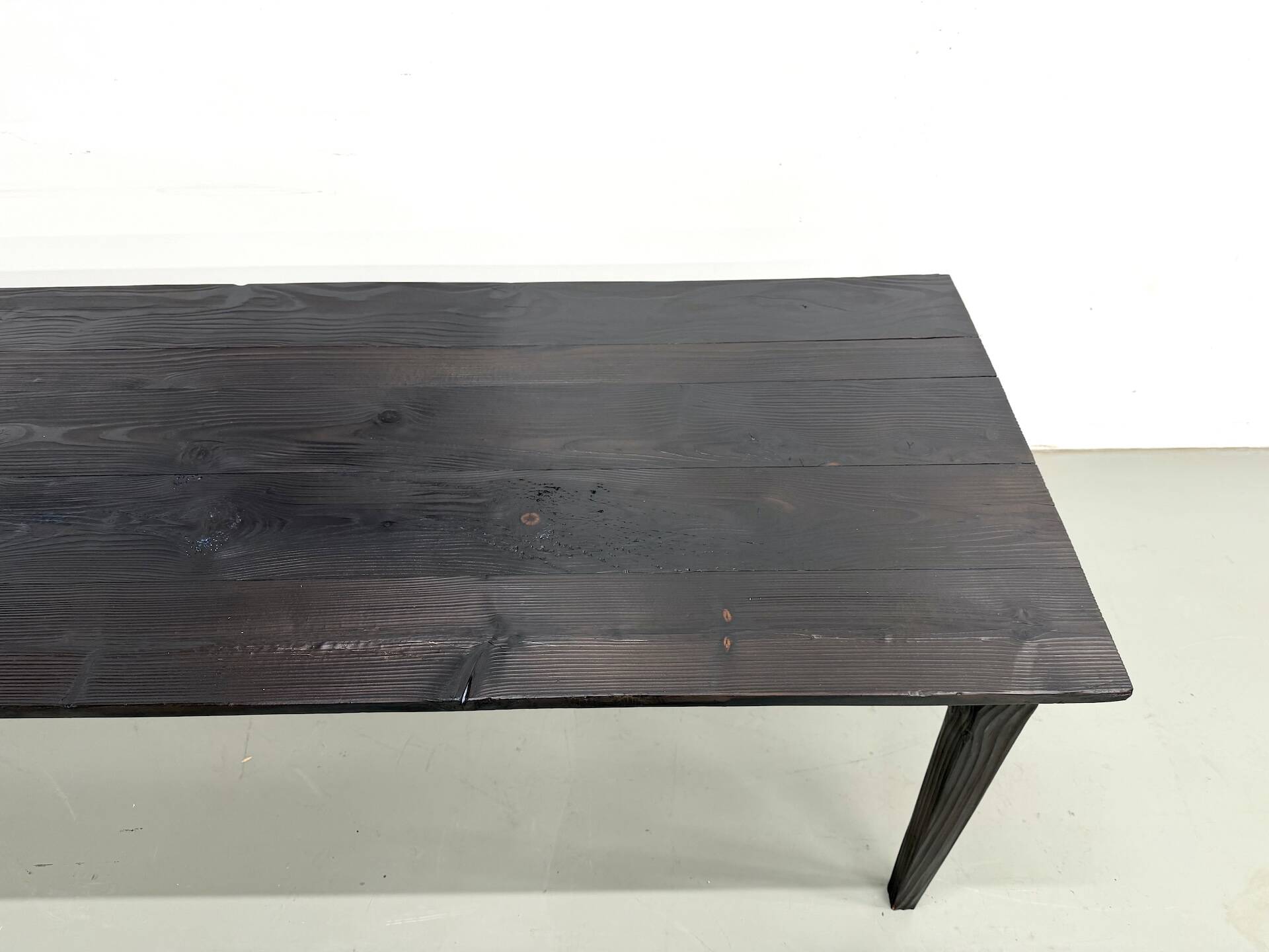 Large 1950s Farm Table in Burnt Wood (Shou Sugi Ban) – L245 cm