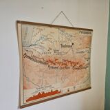 Old school map of geography 1960 Pyrenees and the Alps
