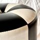 Vintage round pouf in black and white skai
