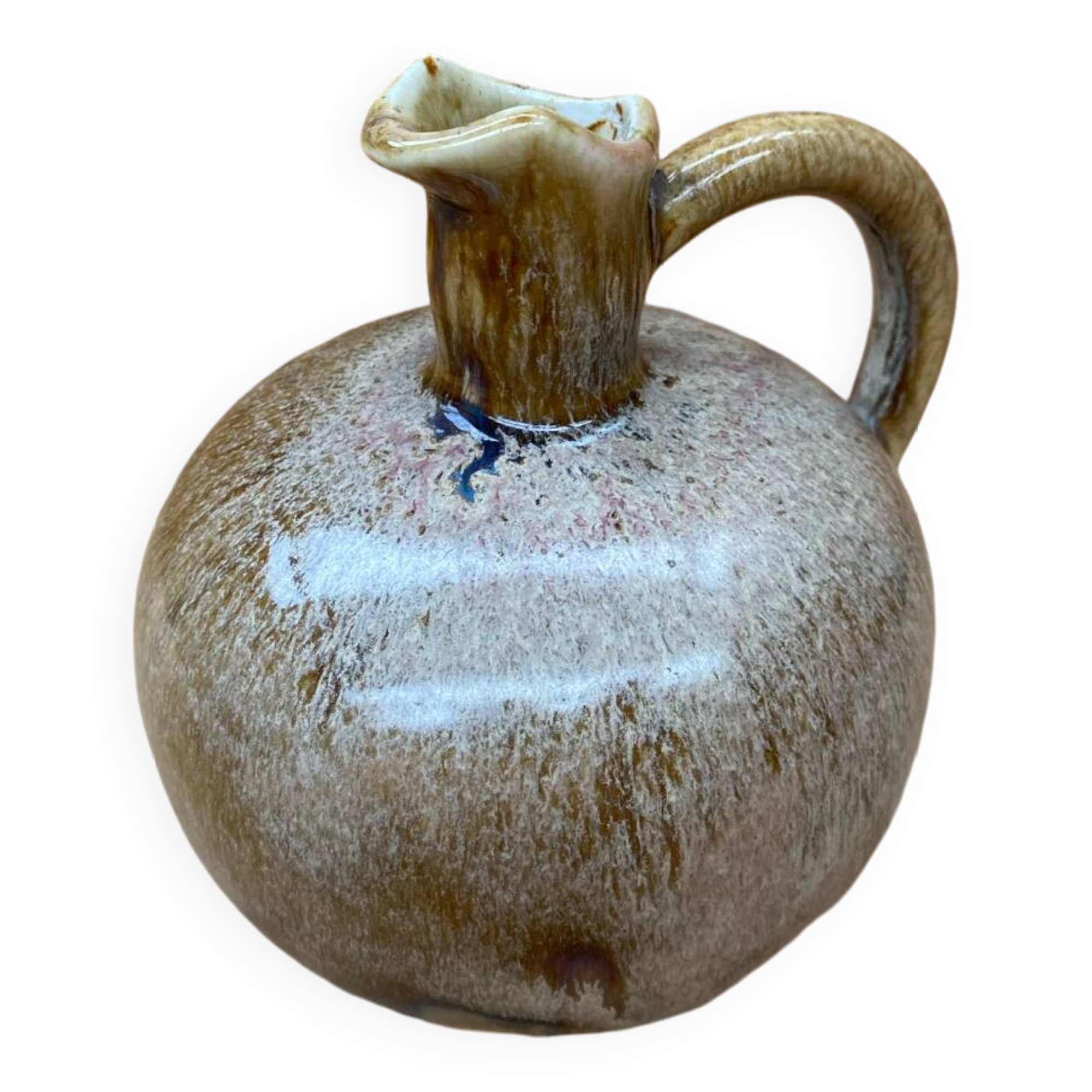 Antique glazed ceramic ball pitcher vintage drippings