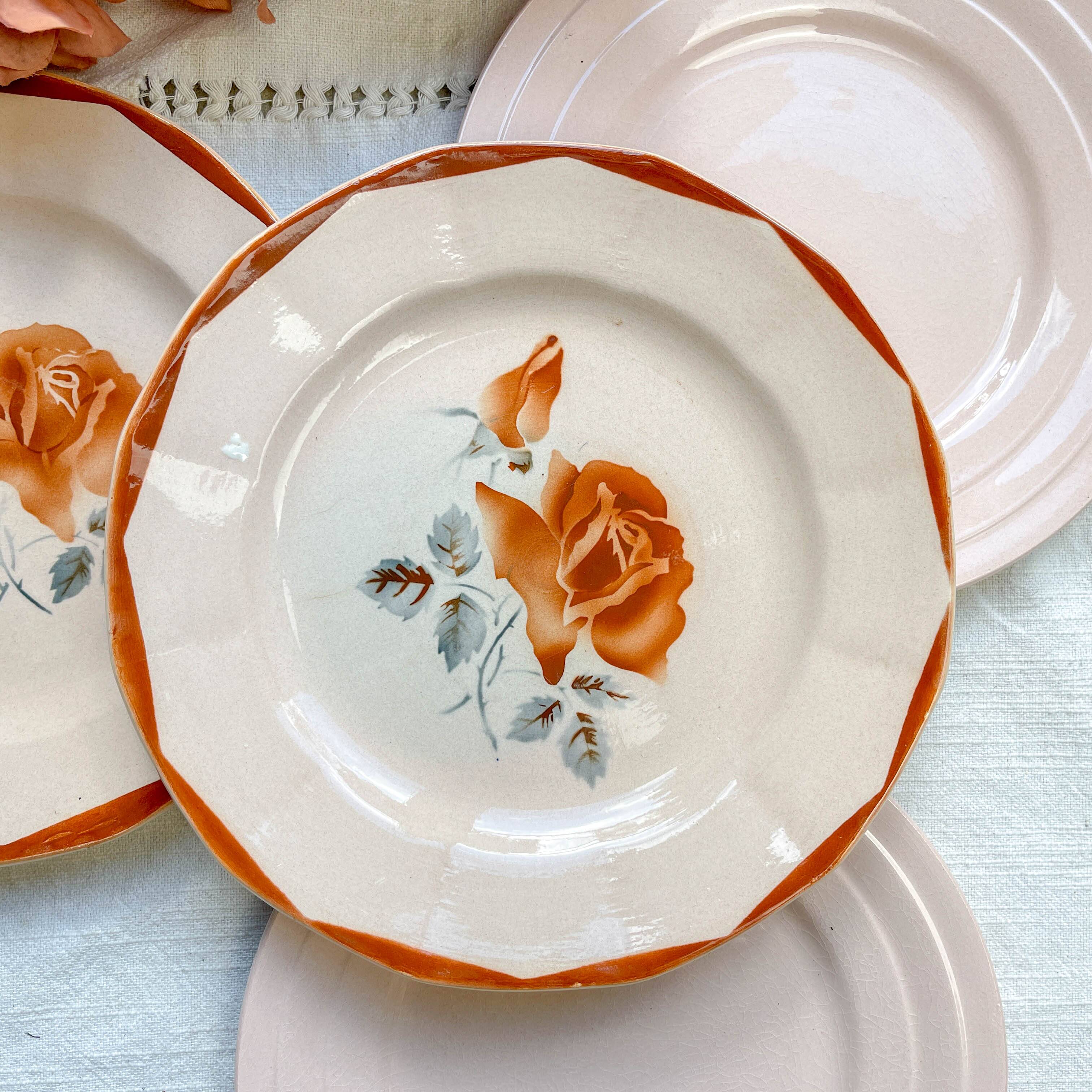 5 Small mismatched pink floral plates 1950 - DIGOIN SARREGUEMINES