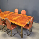 Vintage burl wood and brass dining table by Belgochrom, 1970s