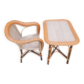 Children's rattan armchair and table