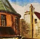 Orange painting city landscape signed
