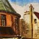 Orange painting city landscape signed