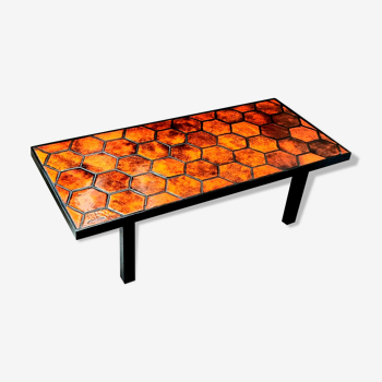 Table basse céramique émaillée orange vintage 1960