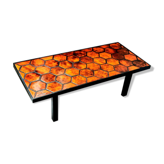 Ceramic coffee table glazed orange vintage 1960