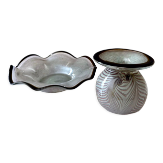 Erwin Eisch Selection, Vase and Bowl, 80's, Studio Glass