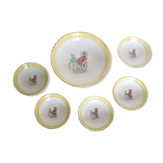 Ceranord vintage dessert cup and salad bowl - 6 pieces (5 - 1) - French Fi Semi Porcelaine