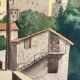 Signed watercolor of landscape with bell tower