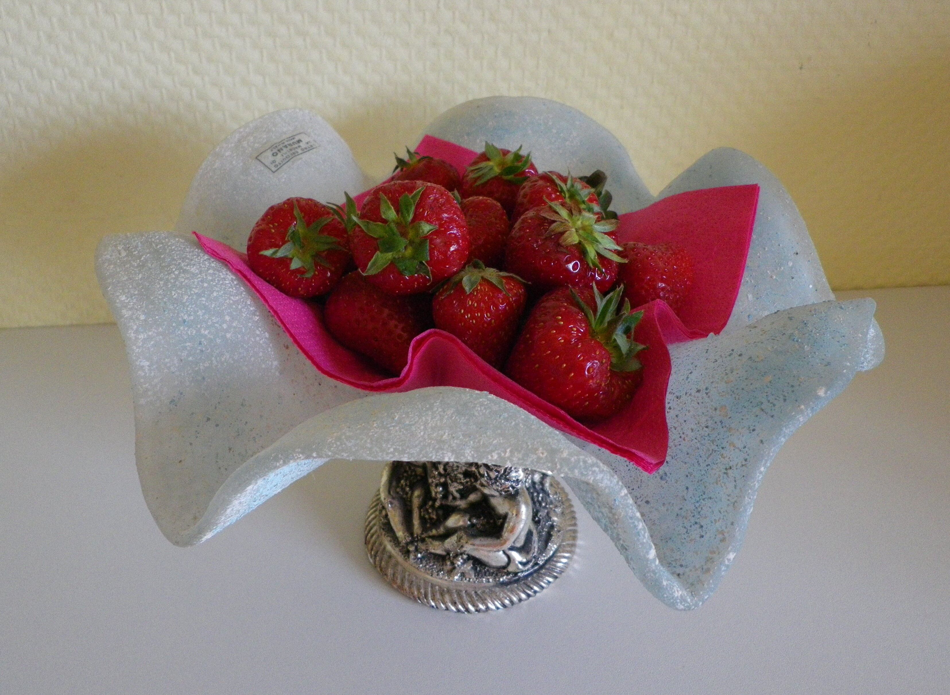 Fruit cup with silver metal foot, Murano granite glass "Vetro eseguito da maestri di Murano"