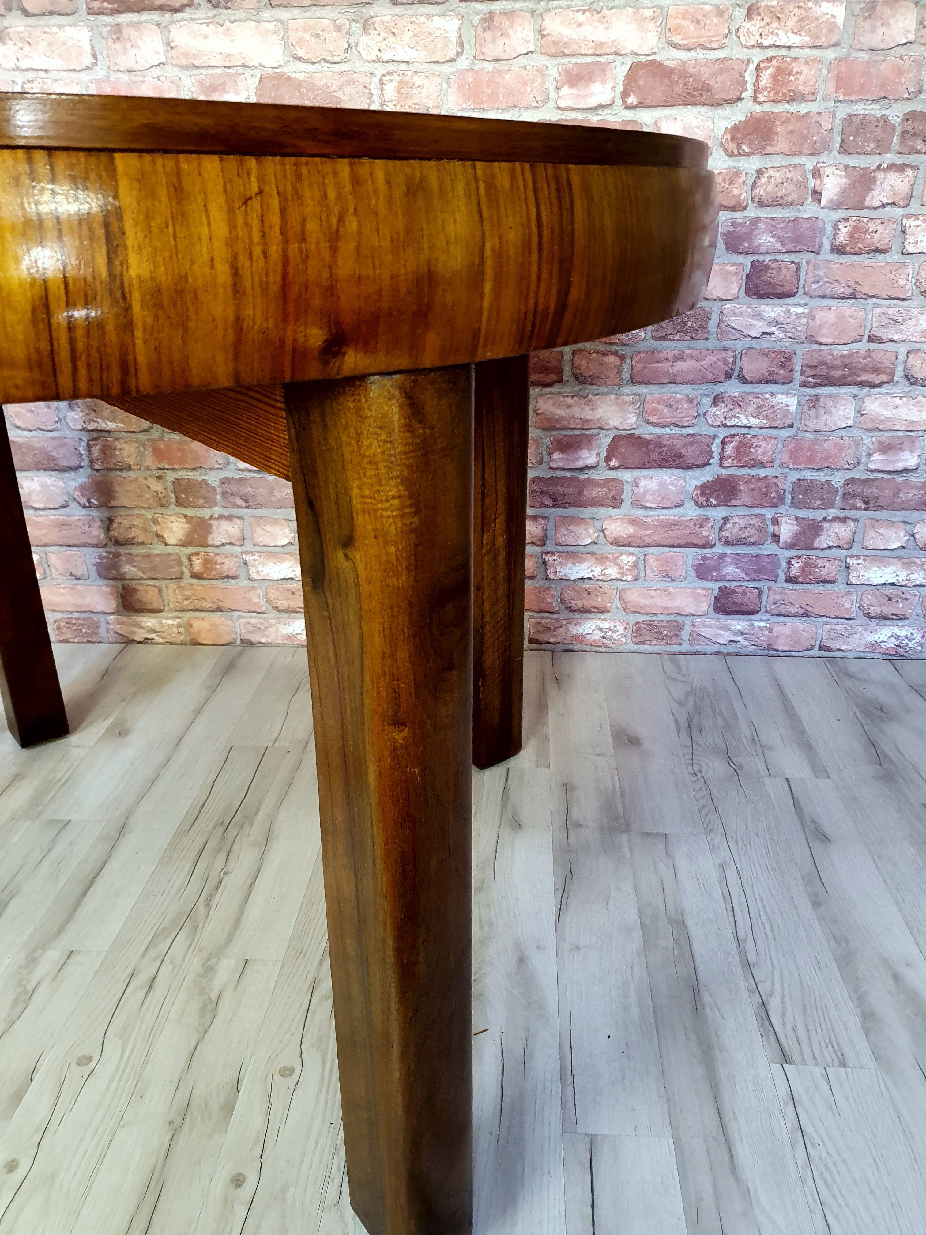 Round art deco table with extensions renovated fi 110, 160 cm unfolded. the 30s