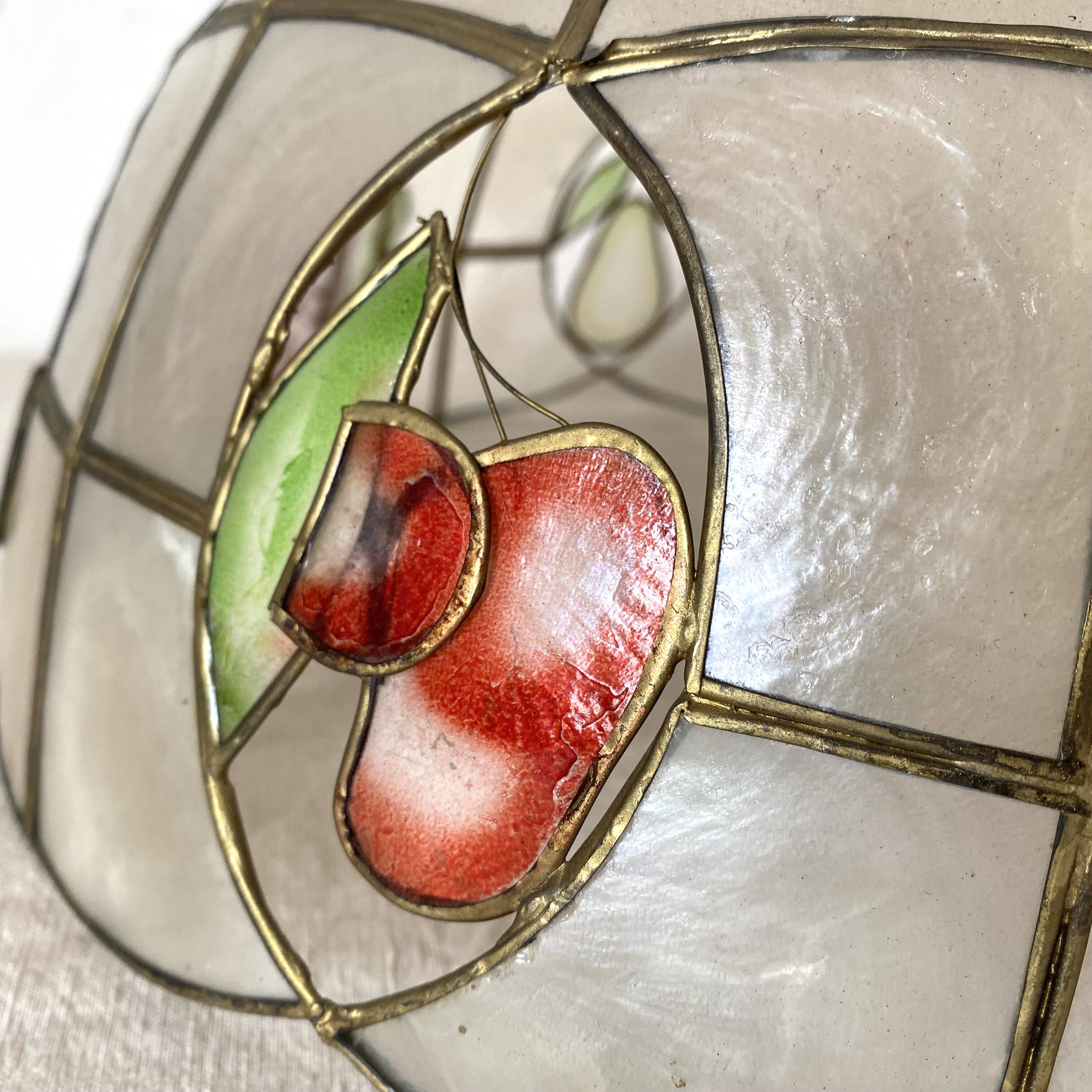 Suspension in mother-of-pearl and vintage brass, fruit decoration