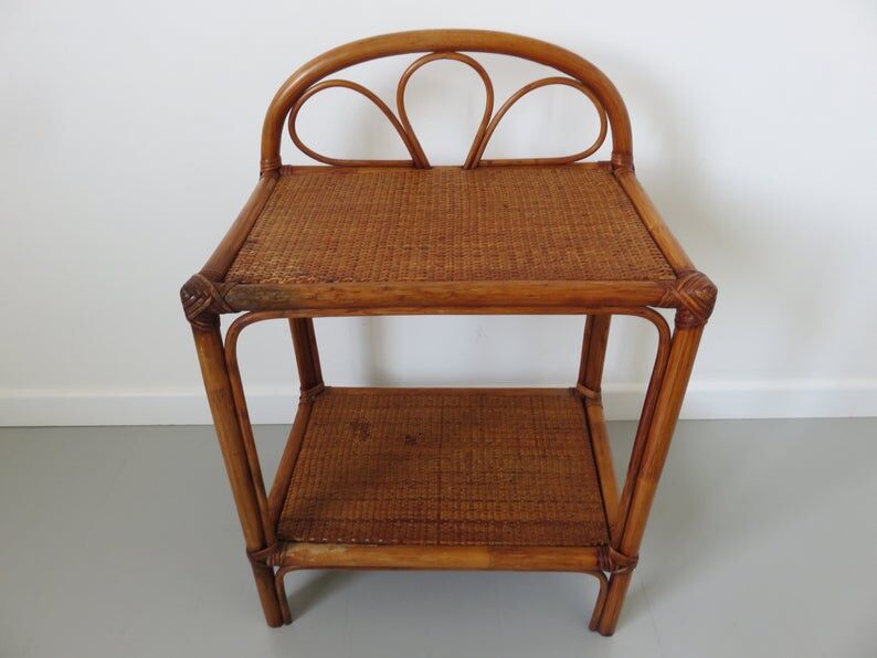 Pair of rattan and bamboo bedside tables 1970s
