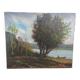 Oil on Canvas Signed F. Brison Tree and Boat by the Riverbank