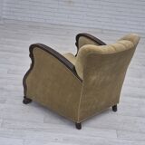 1950s, Danish relax armchair, green furniture velour, beech wood.