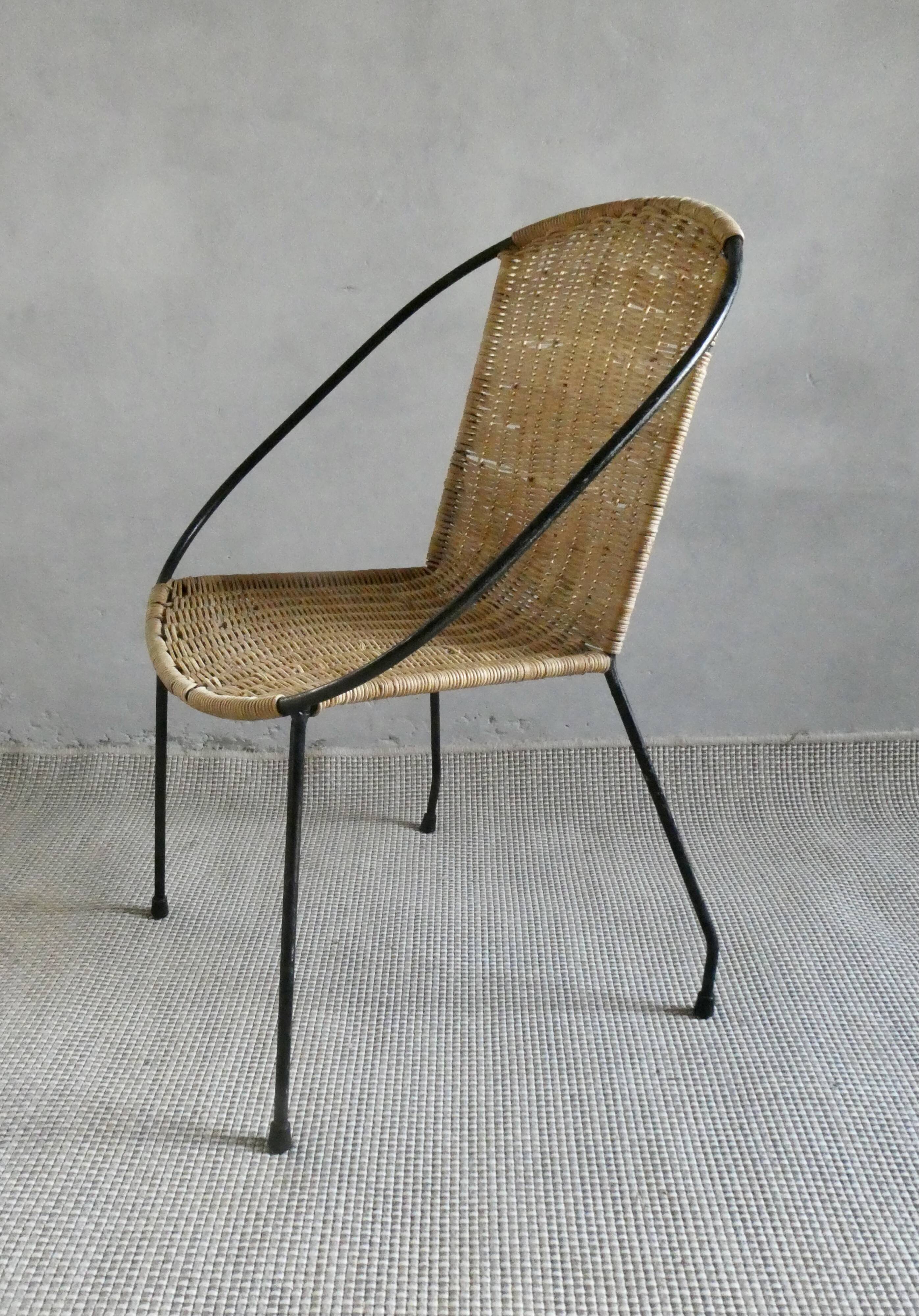Children's armchair in iron and rattan, vintage