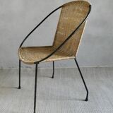 Children's armchair in iron and rattan, vintage