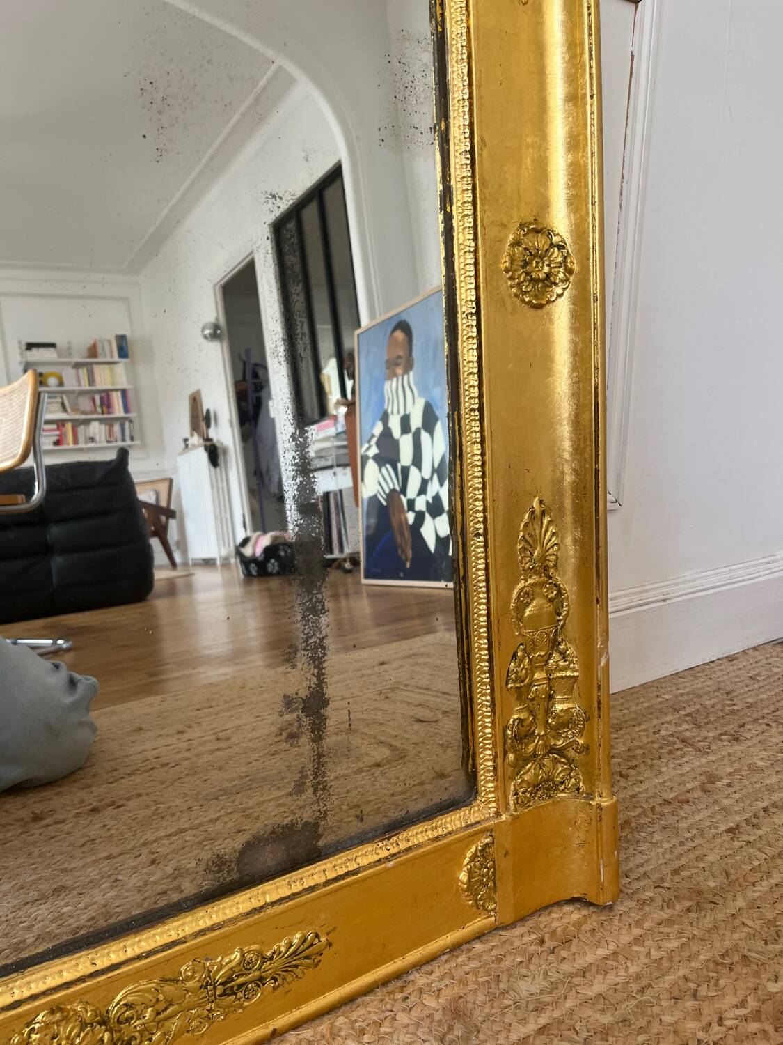 Antique mirror gilded with gold leaf 76cmx160cm