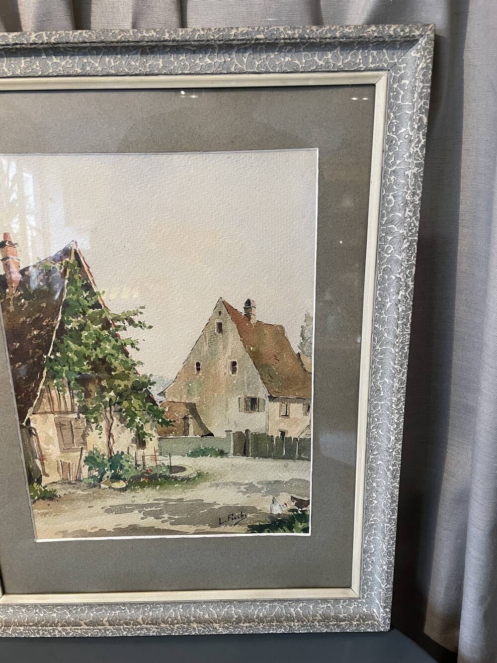 WATERCOLOR ALSACIAN FARMYARD LUCIEN FUCHS