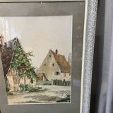 WATERCOLOR ALSACIAN FARMYARD LUCIEN FUCHS