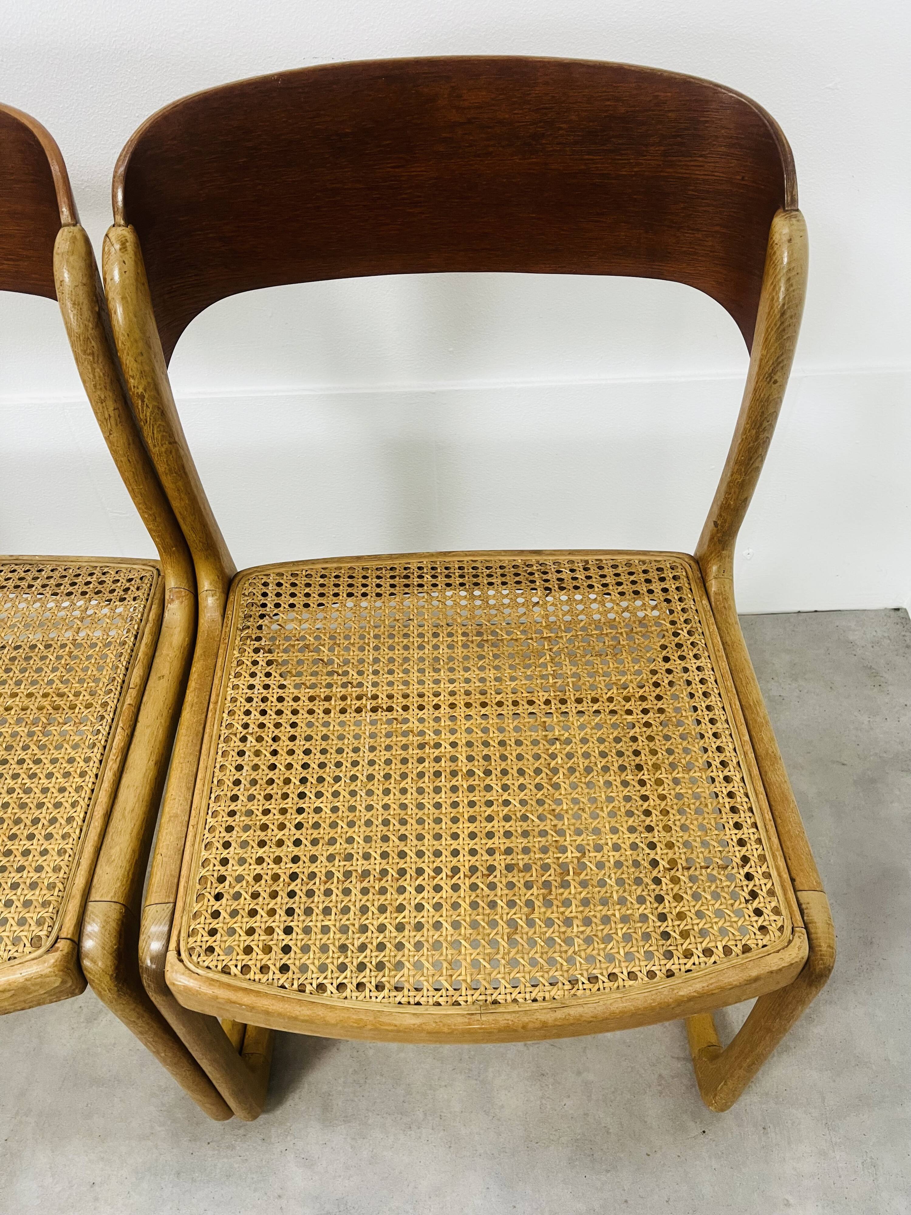 6 Baumann Bémol sled chairs in cane