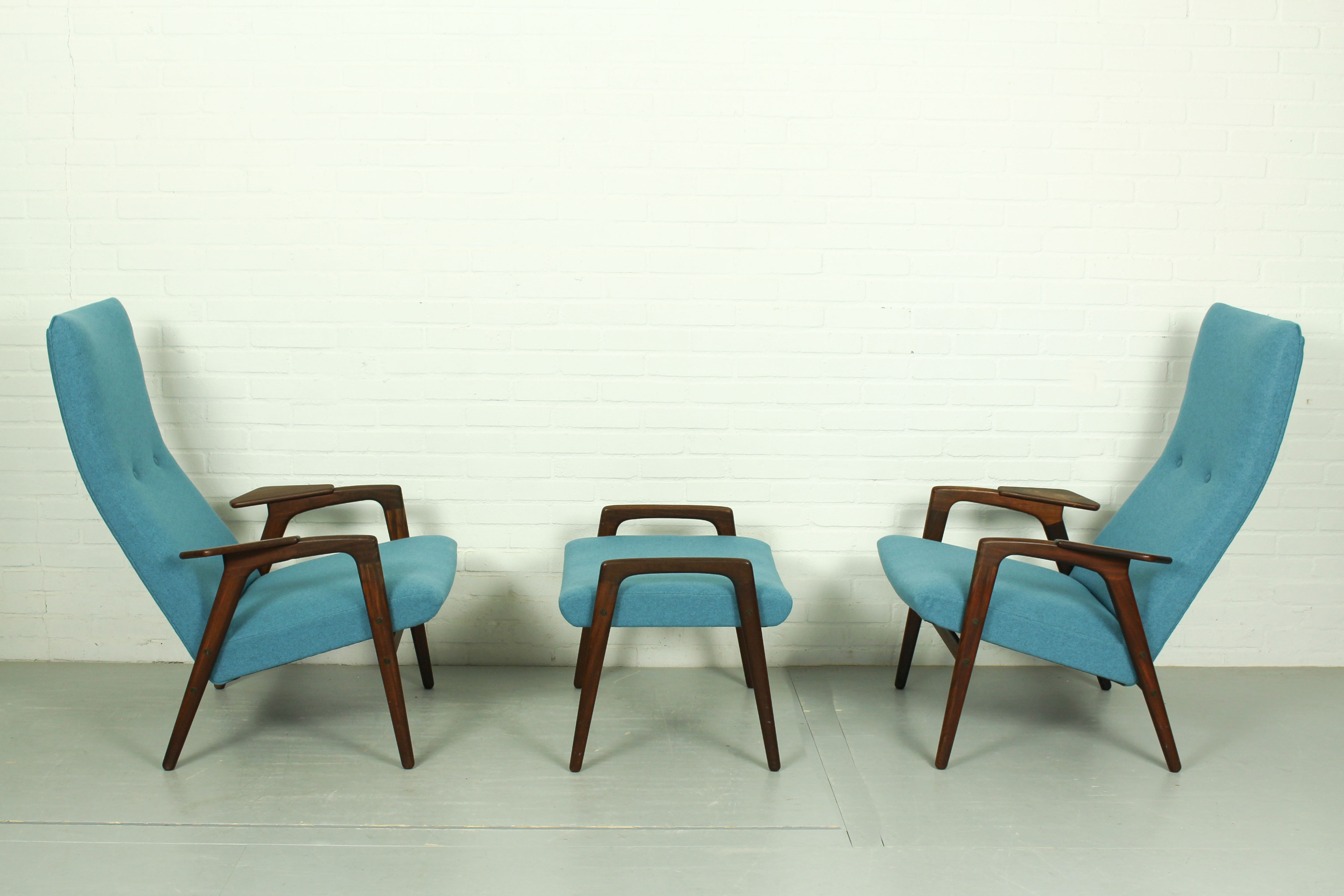 Set of 2 Danish Lounge Chairs with matching Ottoman by Yngve Ekström for Pastoe, 1960s
