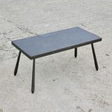 Brutalist coffee table, slate top and steel base, France, 1960s