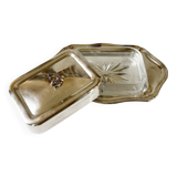 Old silver metal butter dish with fish lid
