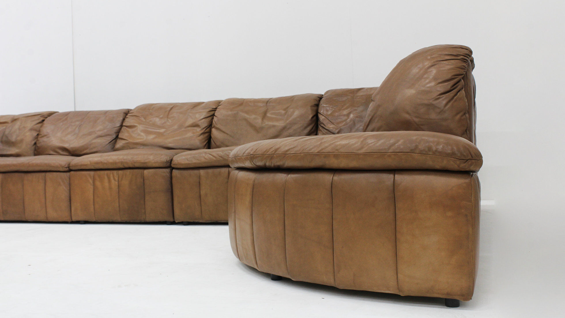 Vintage brown leather modular sofa from Laauser, set of 7