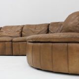 Vintage brown leather modular sofa from Laauser, set of 7
