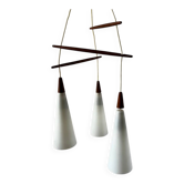 Suspension vintage scandinave triple teck et opaline