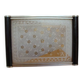 Plateau Art déco en verre et bois