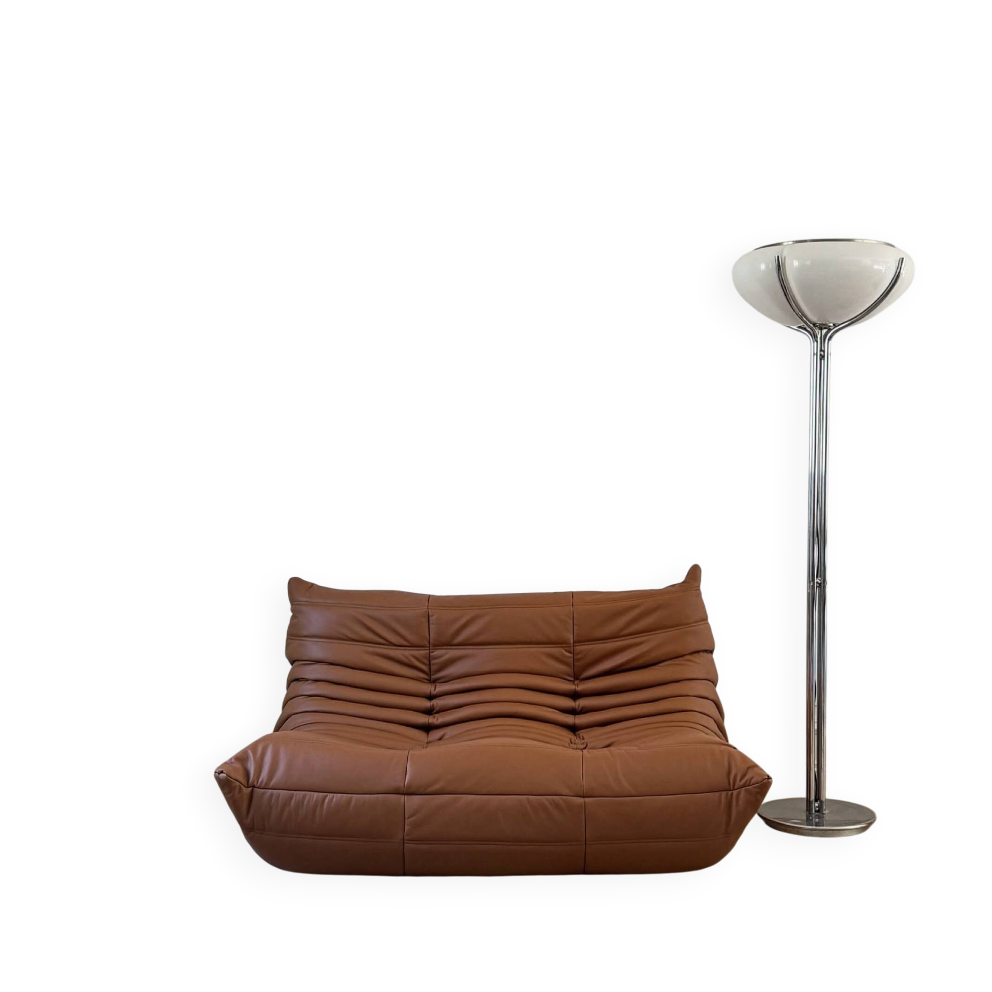 Two-seater bench model Togo – cognac leather – Michel Ducaroy / Ligne