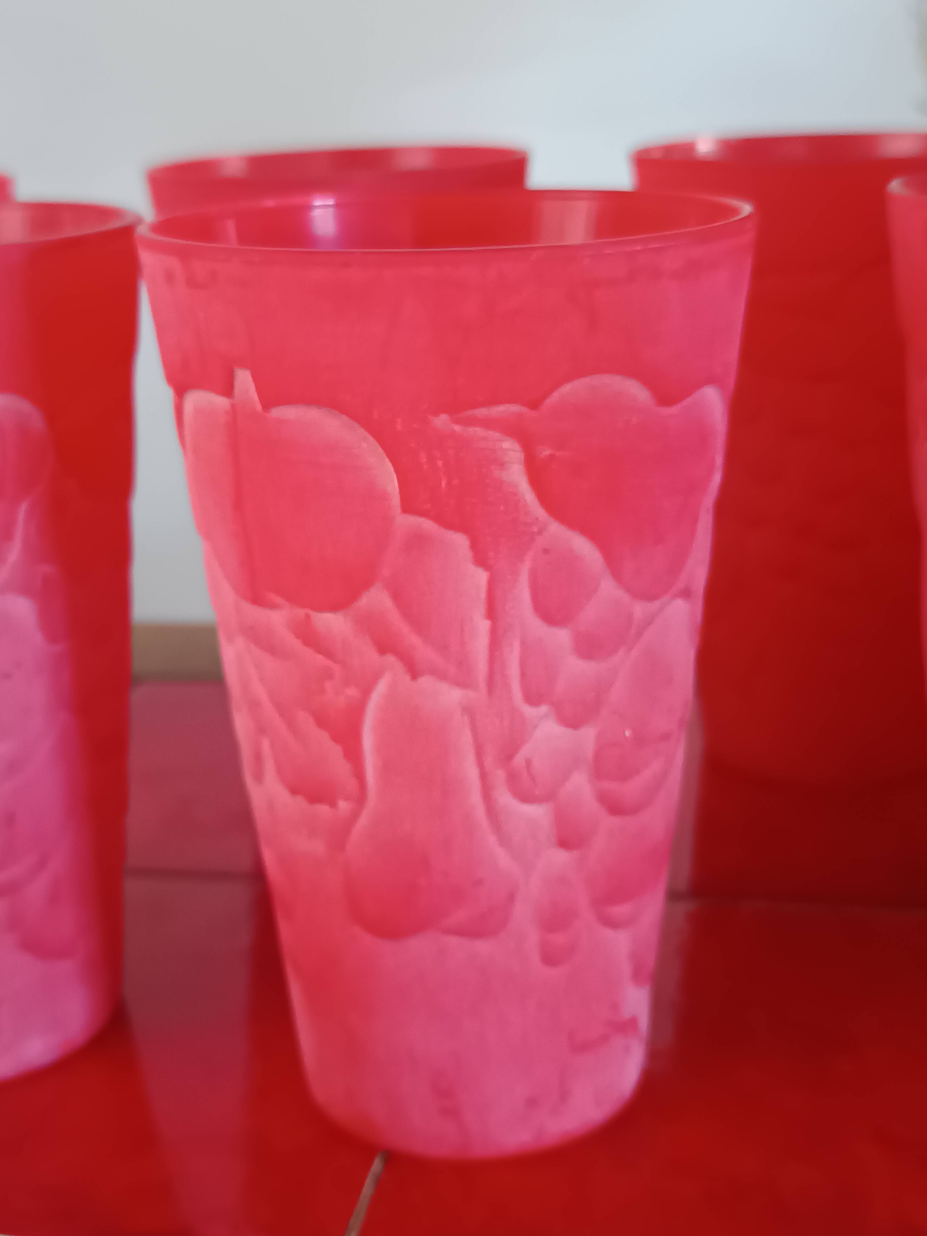 Cervé vintage red frosted glass orangeade set with fruit decoration