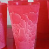 Cervé vintage red frosted glass orangeade set with fruit decoration