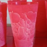 Cervé vintage red frosted glass orangeade set with fruit decoration
