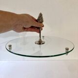 Cheese platter / server in glass and silver-plated metal