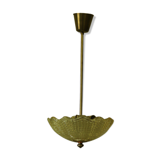 Mid Century Glass and Brass Chandelier, Sweden 1950's