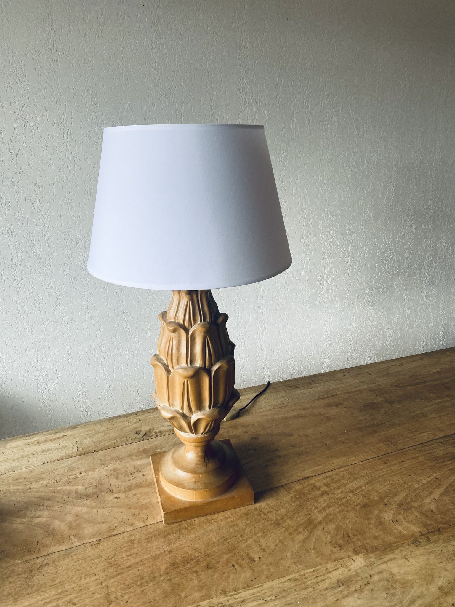 Large carved wooden lamp