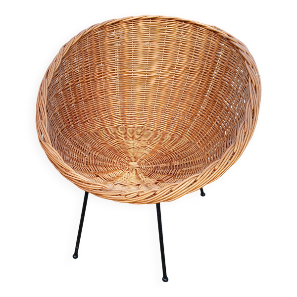 Fauteuil corbeille vintage en rotin